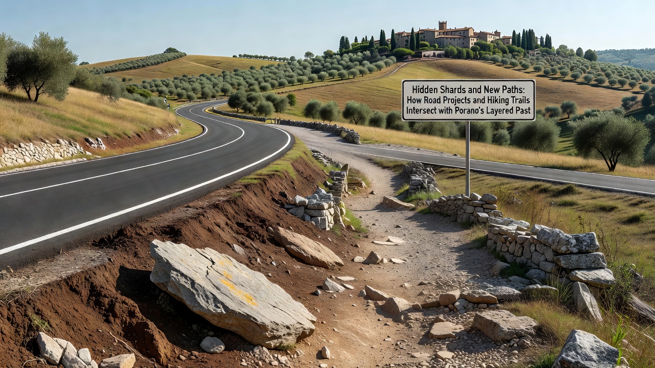 Hikers on a maintained trail passing near documented Roman-era remains outside Porano