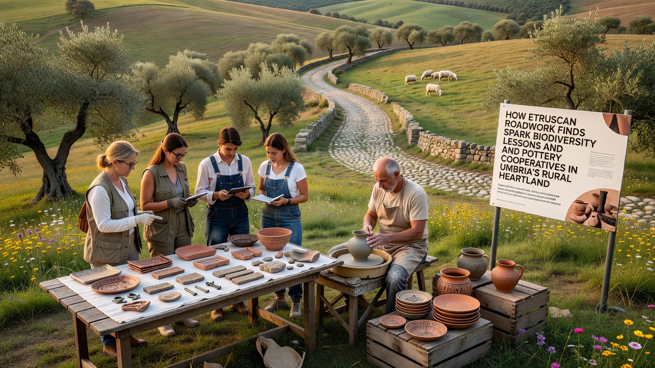 Local artisans forming pottery using traditional techniques inspired by Etruscan shards